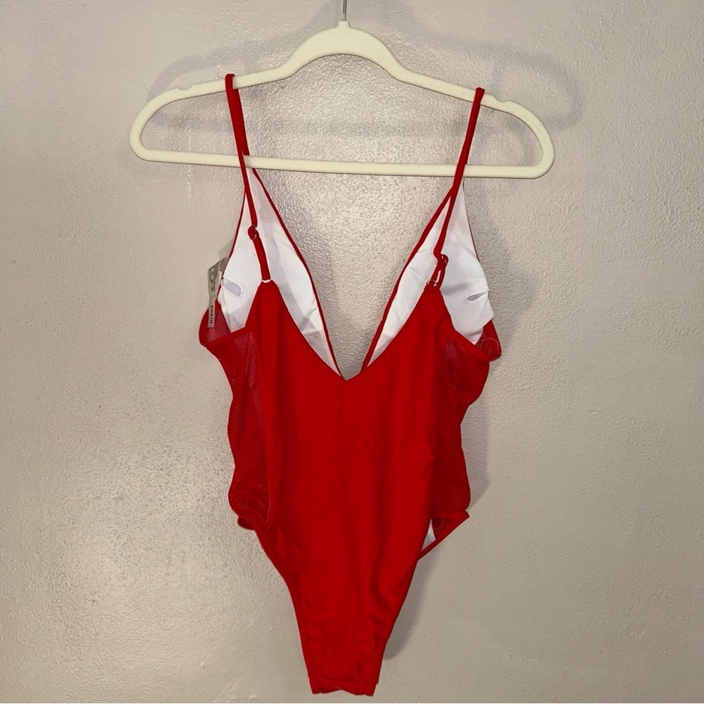 SHEIN Bold Red Women's One Piece sheer sides - Picture 2 of 4